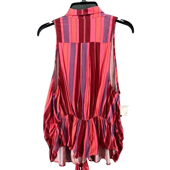 Free People Mackenzie Shirt Womens S Red Pink Striped Sleeveless Wrap Button Top - Picture 5 of 16